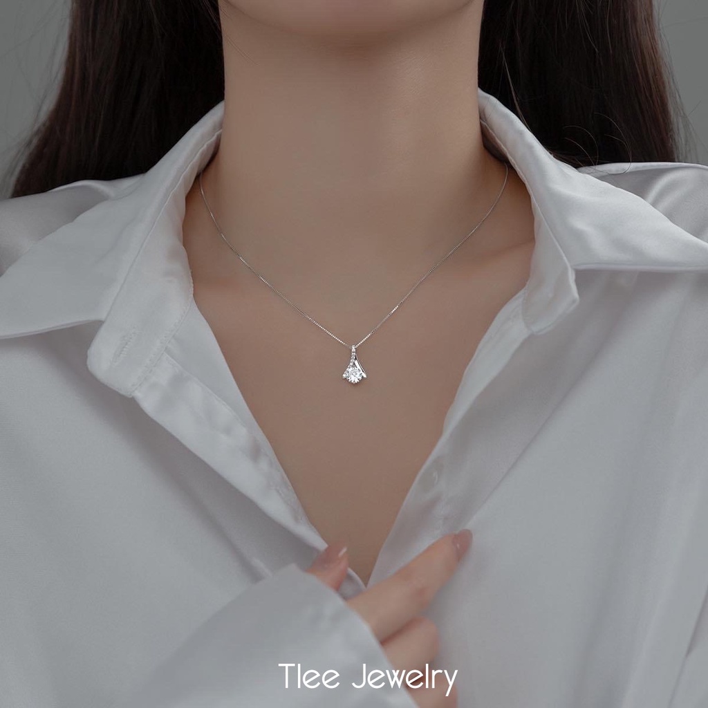 Dây chuyền bạc nữ TLEE dáng giọt nước đính đá Alluring Beautiful TleeJewelry D0210