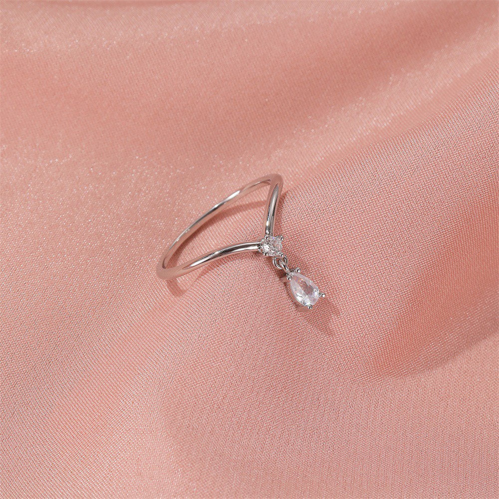Nhẫn đeo tay đính đá zircon hình giọt nước phong cách Hàn Quốc xinh xắn