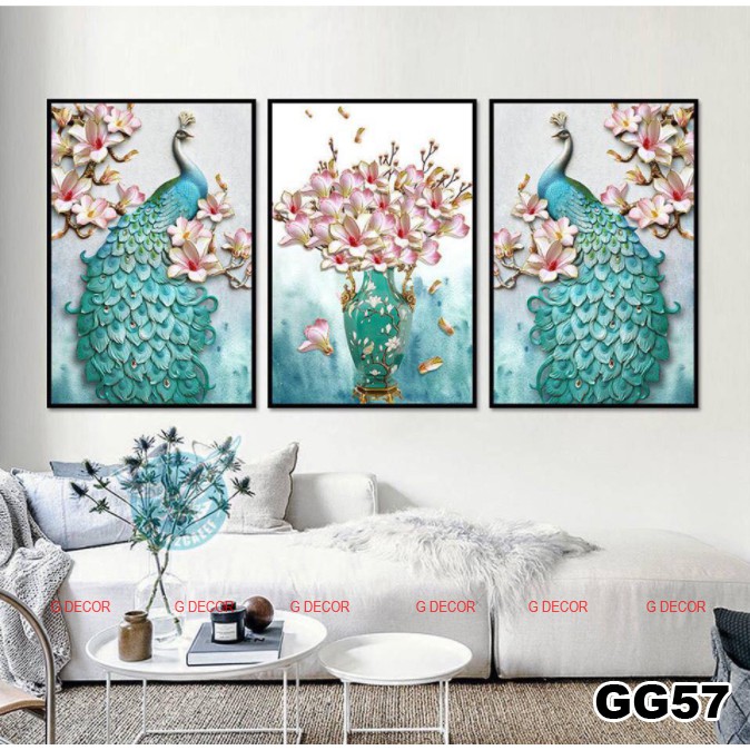 Tranh treo tường canvas 3 bức phong cách Bắc Âu 55, tranh hoa sen trang trí phòng khách, phòng ngủ, phòng ăn,spa, decor