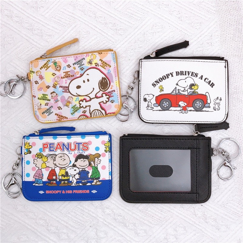 Ví Da Đựng Thẻ / Tiền Xu / Thẻ Họa Tiết Hoạt Hình Charlie Snoopy Dễ Thương Kèm Móc Khóa Tiện