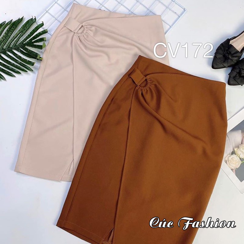 Chân váy bút chì nữ dáng dài ôm công sở Cúc Fashion CV172 cv đẹp chữ D