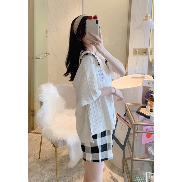 Bộ Ngủ Pyjama Cotton Nữ Tính Ngắn Tay