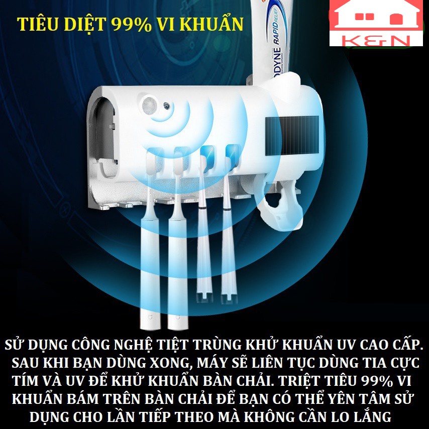 [CAO CẤP CHÍNH HÃNG] Giá treo bàn chải lấy kem đánh răng khử trùng bằng tia UV Kachi MK200