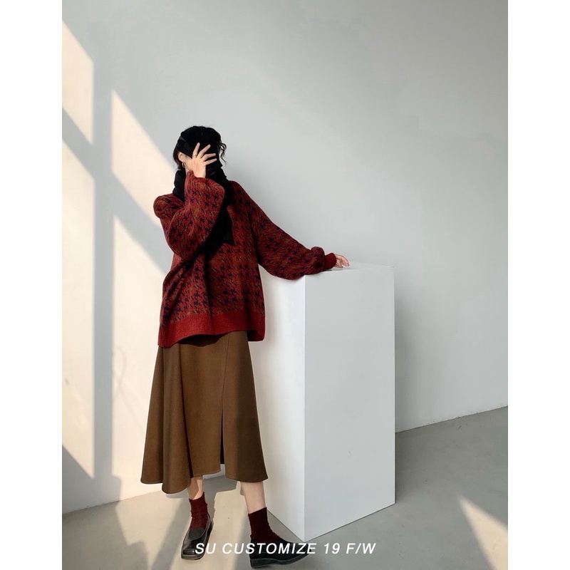 Xiaozhainv Áo sweater dệt kim dáng rộng tay lồng đèn kẻ sọc kiểu Hàn Quốc thời trang cho nữ | BigBuy360 - bigbuy360.vn