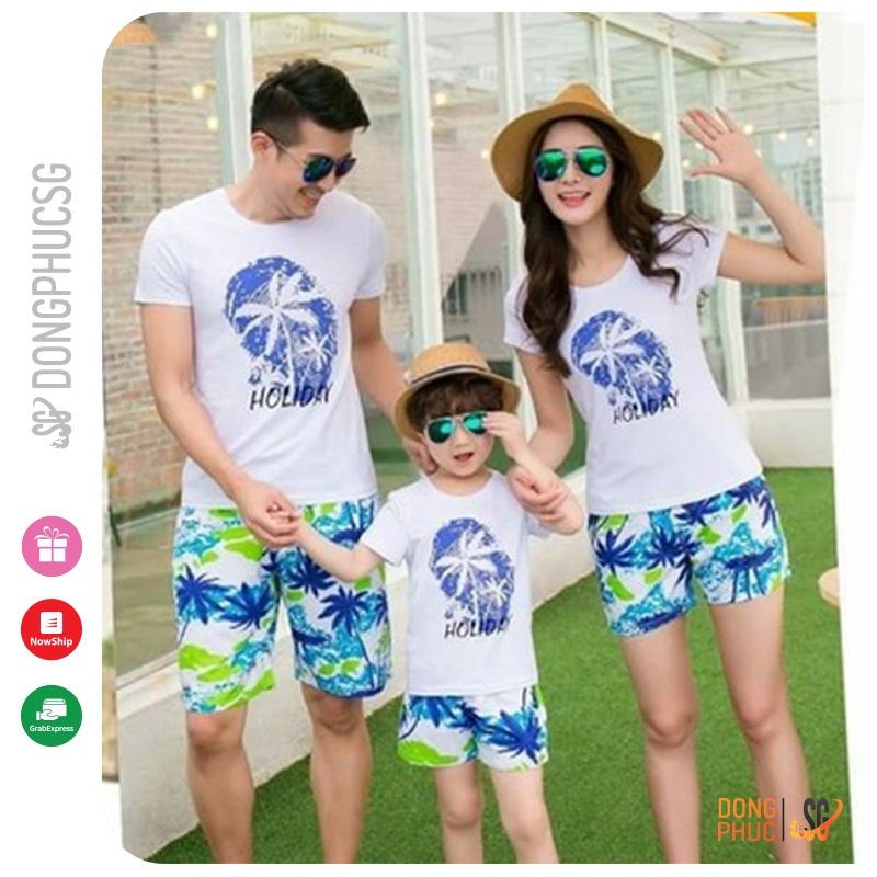 Đồ đi biển nam nữ gia đình - Set đi biển gồm áo và quần hoạ tiết nổi bật - Chất thun dày dặn DDB01 | DONGPHUCSG