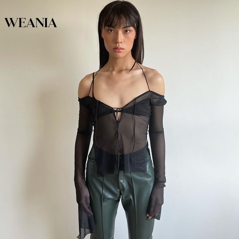 Áo Tay Dài Phối Lưới Xuyên Thấu Quyến Rũ Cho Nữ