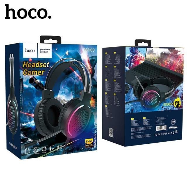 Tai nghe chụp tai máy tính chơi game có dây HOCO Touring có micrô đa hướng 3,5 mm cho mic  Đèn led có mic