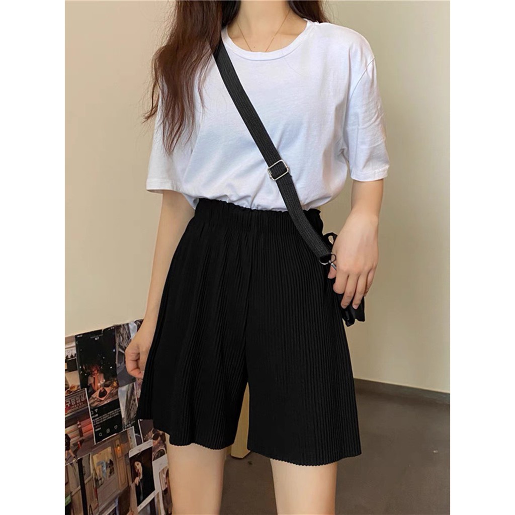 Quần short nữ ống rộng cạp chun co giãn vải thun tăm cao cấp phong cách Hàn Quốc Q615