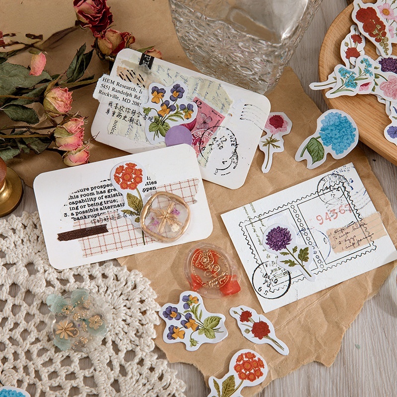 Bộ 46 Miếng Dán Trang Trí Sổ Tay Hình Hoa Màu Xanh Lá