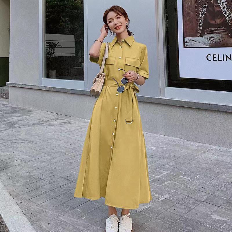 Váy sơ mi Hàn dáng dài xinh đẹp kèm đai