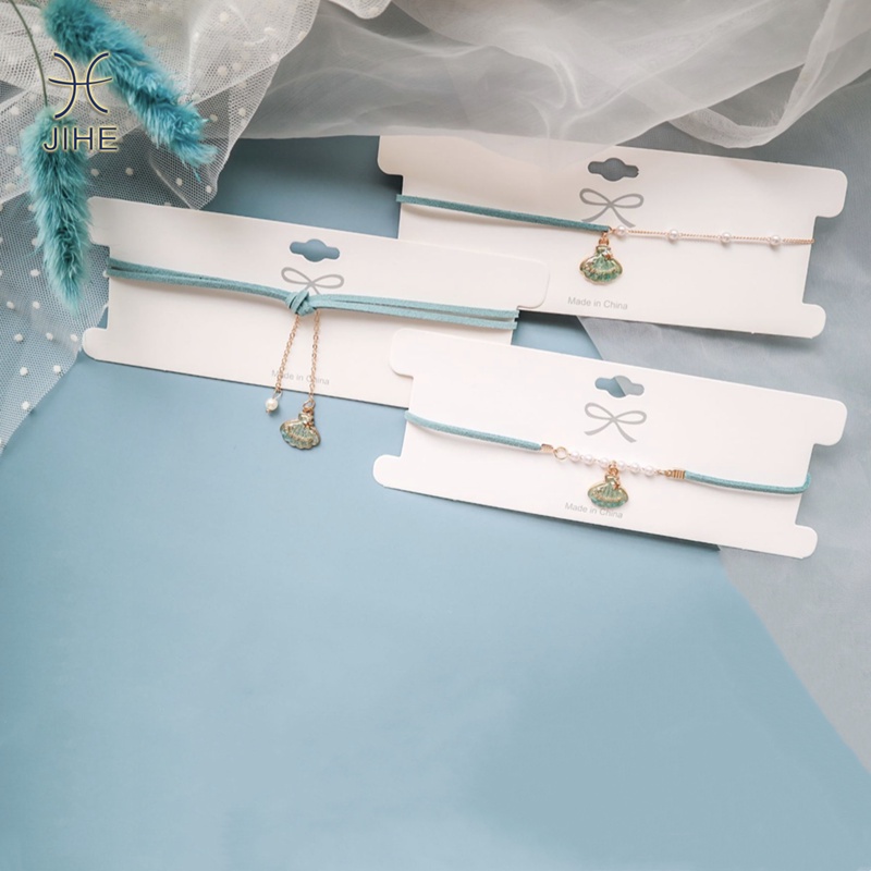 【JIHE】 choker Dây chuyền mặt hình vỏ sò màu xanh dương phong cách Nhật Hàn thời trang