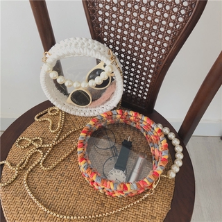 Hyuna sound shaking products with a hand woven bag DIY acrylic material DIY transparent cross body Women bag