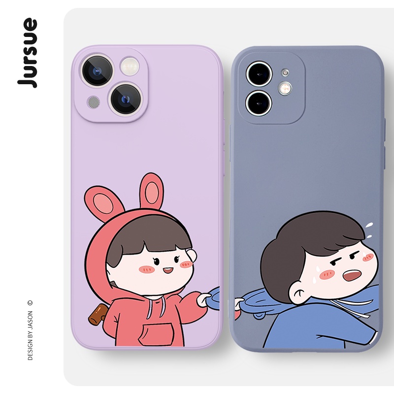 Ốp điện thoại JURSUE hoạt hình cặp đôi dễ thương đẹp hình bựa Compatible for iPhone 13 12 11 Pro Max SE 2020 X XR XS 8 7 ip 6S 6 Plus kute XYH263