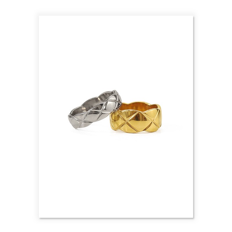 Titanium Steel Gold Platinum Diamond Plaid rings for women Chanel-Style Fashion Accessories Jewellery