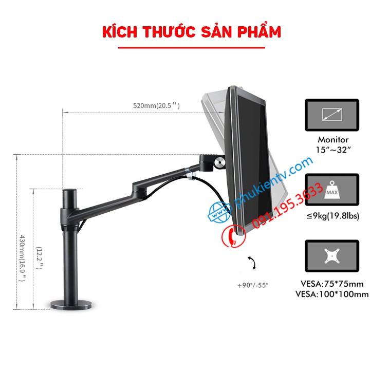 Giá Treo Màn Hình Máy Tính OL 1 17 - 24 - 27 - 32 inch / Tay Treo Màn Hình Hợp Kim Nhôm [ Cao Cấp Hơn NB F80 - NB H100 ]