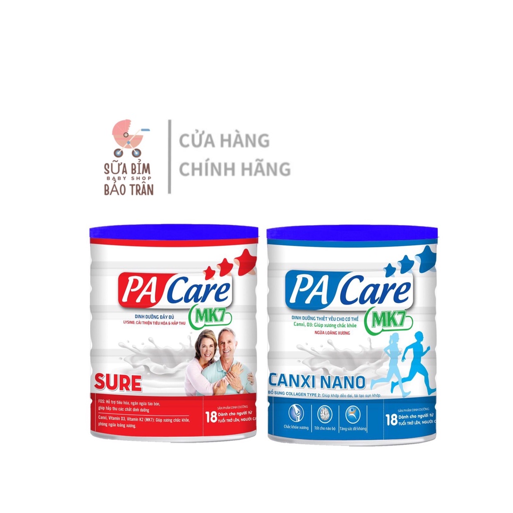 Sữa bột PACare 900g sure và canxi nano