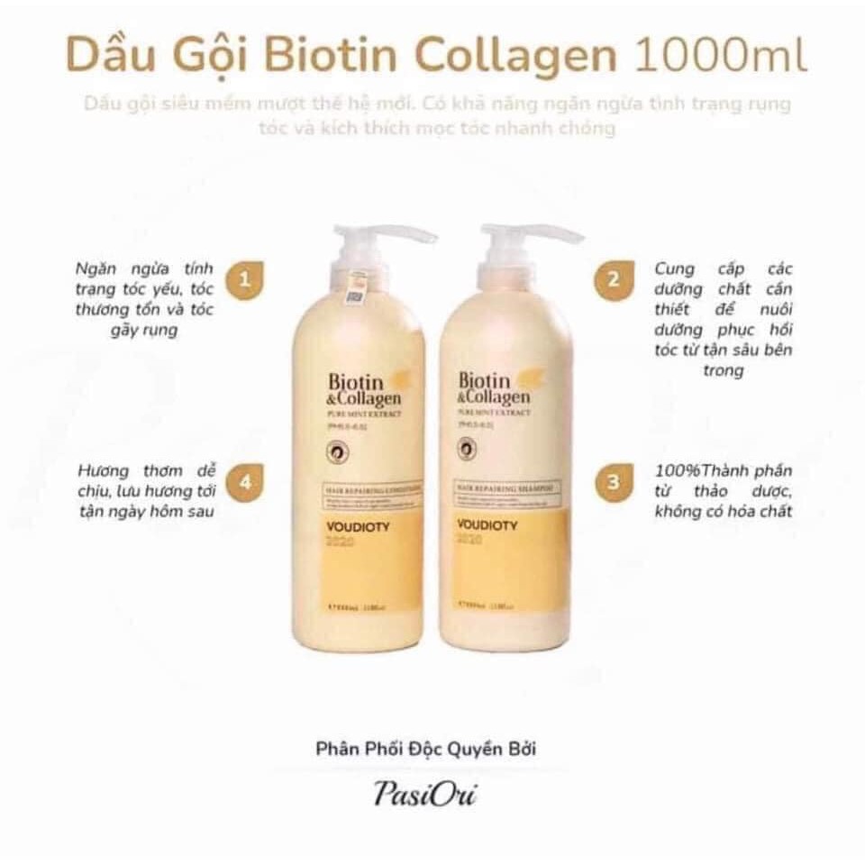 Dầu Gội Xả Biotin Collagen [Trắng] Giúp Phục Hồi Chống Rụng Tóc 1000ml