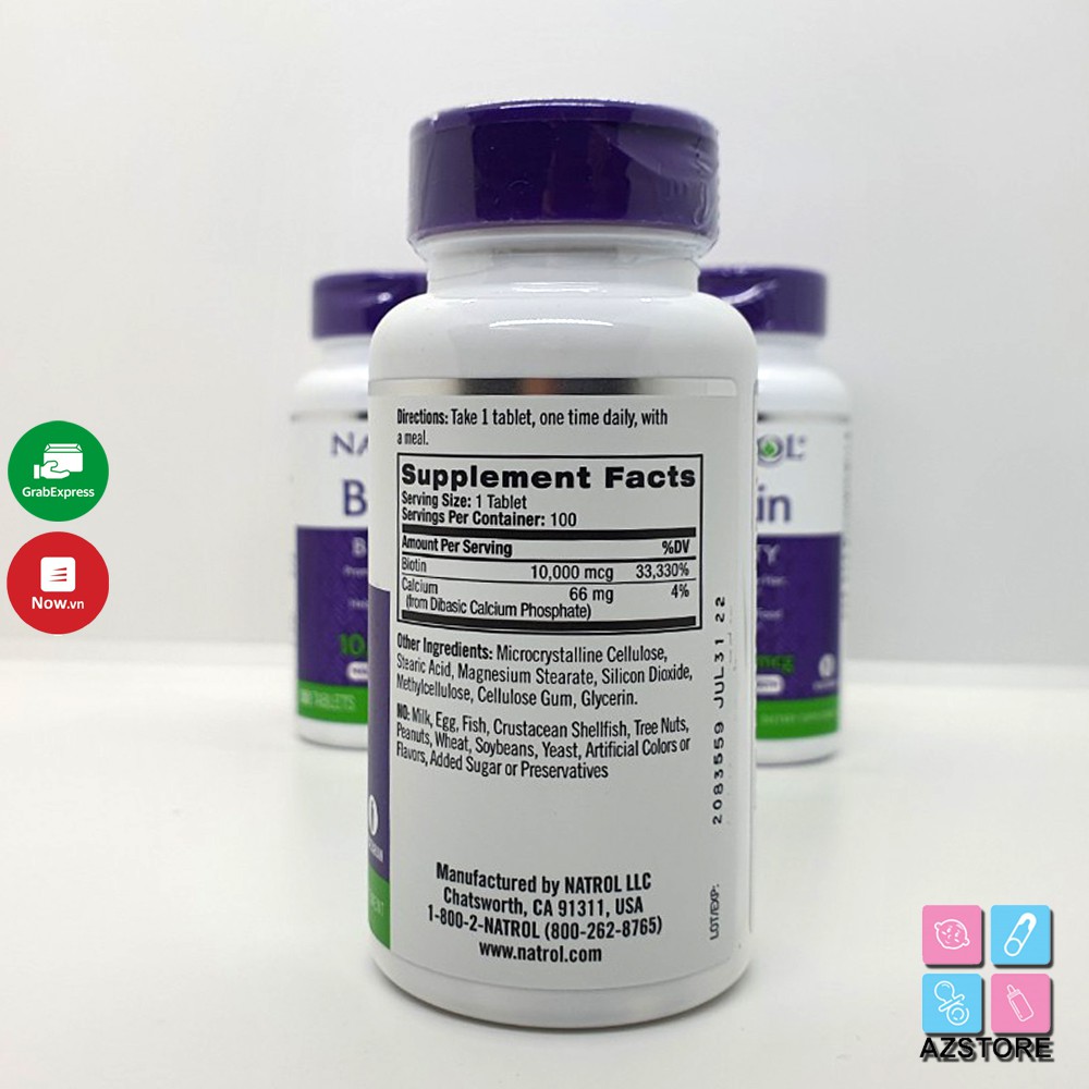 Biotin Natrol 100v - Viên uống chống rụng tóc Natrol Biotin 10000mcg Mỹ