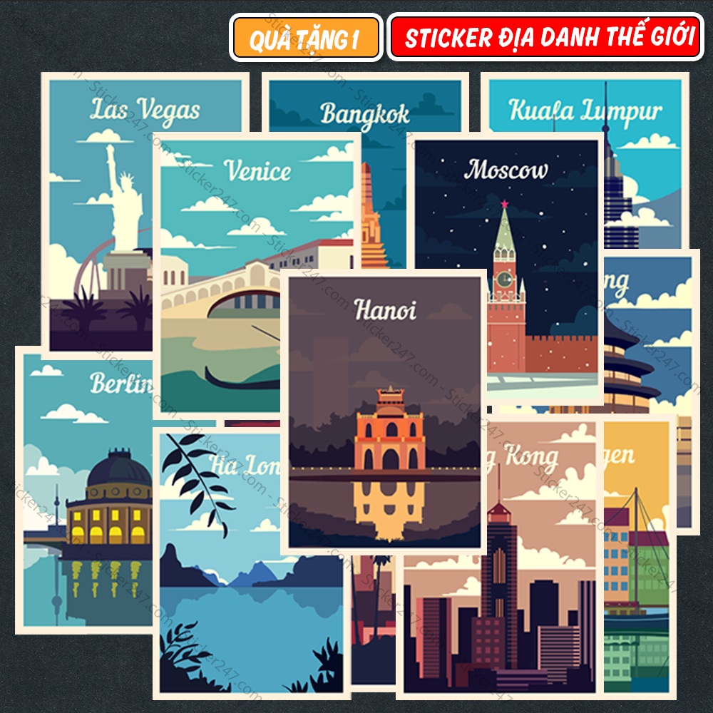 Set Quà Gồm 12 Sticker Với 4 Chủ Đề, Kháng Nước, Dán Laptop, Ipad, Đàn Guitar, Mũ Bảo Hiểm, Vali