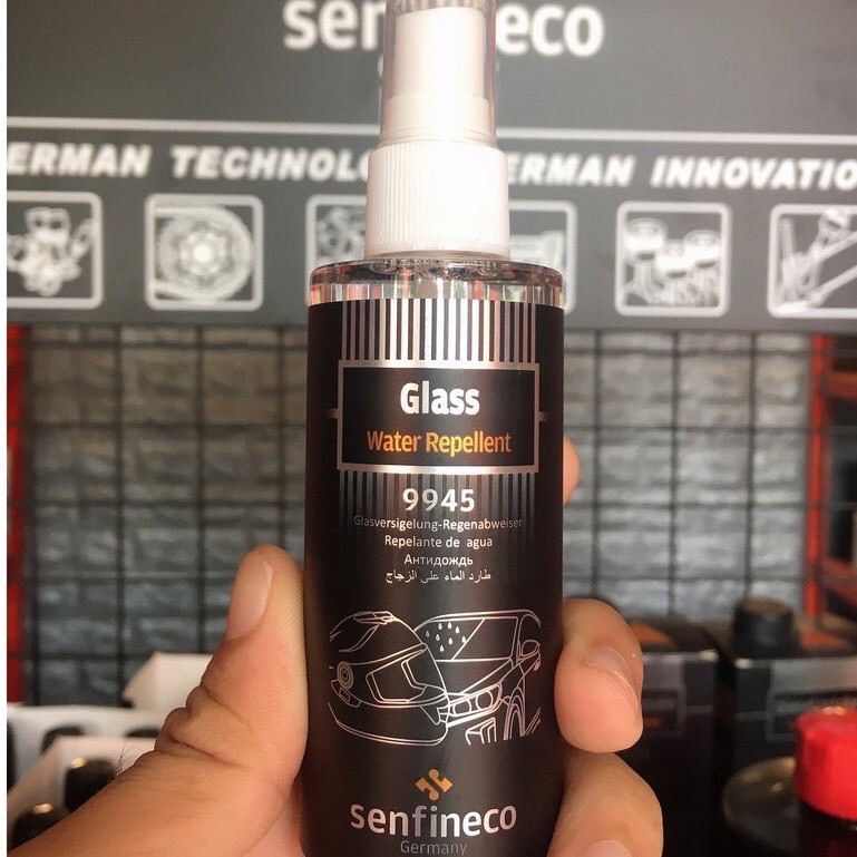 Senfineco 9945 - Chai Xịt Phủ Nano Chống Nước Kính Senfineco Glass Water Repellent 100ml Tặng Khăn, Mút