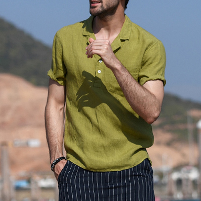 Áo sơ mi AOKANG vải lanh màu trơn thoải mái retro đơn giản dành cho nam