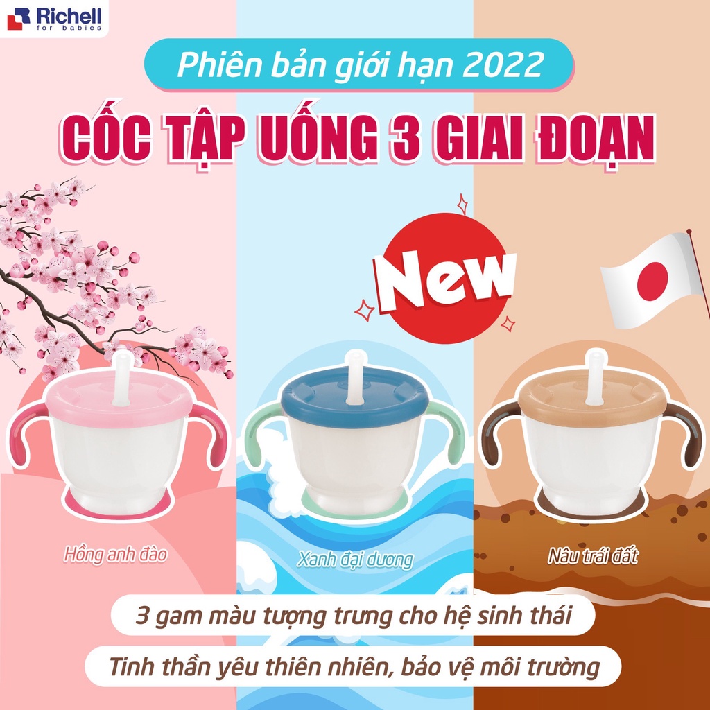 [Chính Hãng] Cốc tập uống 3 giai đoạn Richell Nhật Bản - bình tập uống nước cho bé