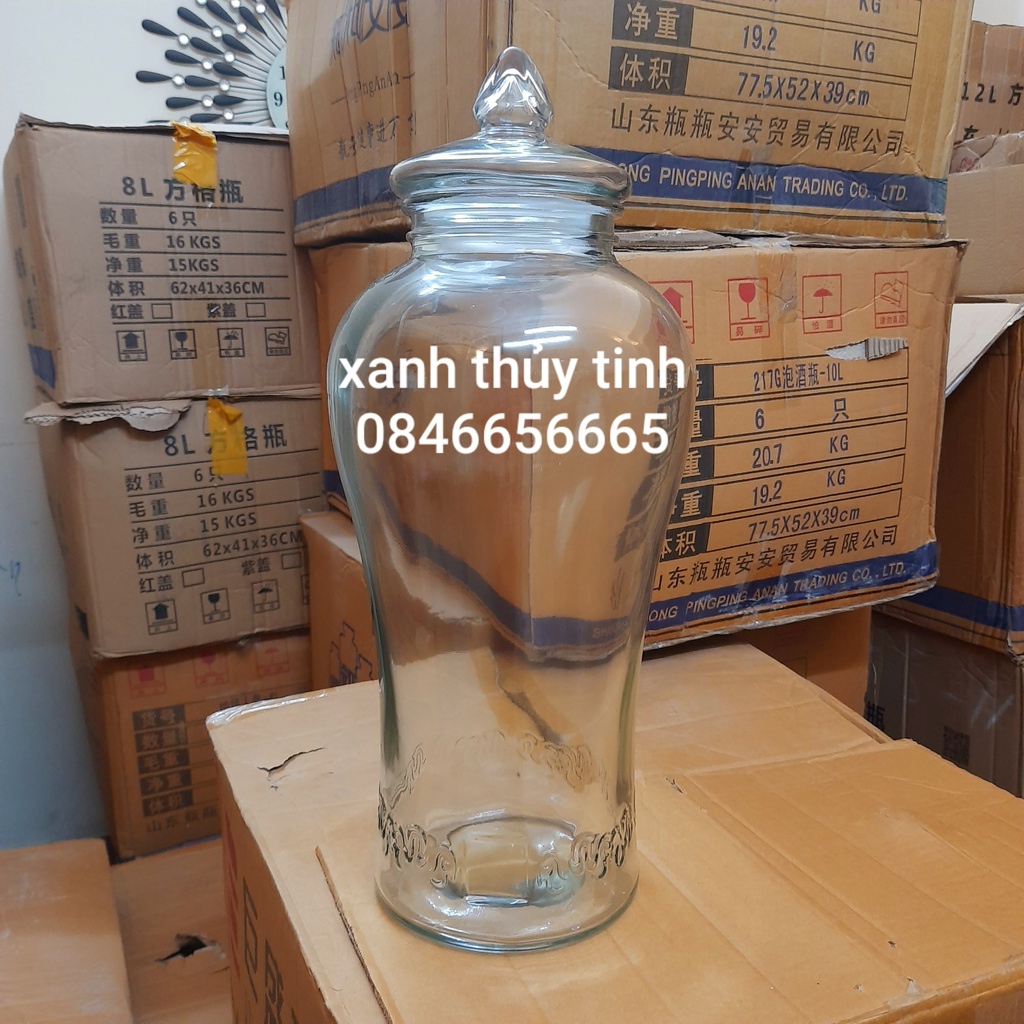 Bình thủy tinh chân mây ngâm sâm dung tích 10l