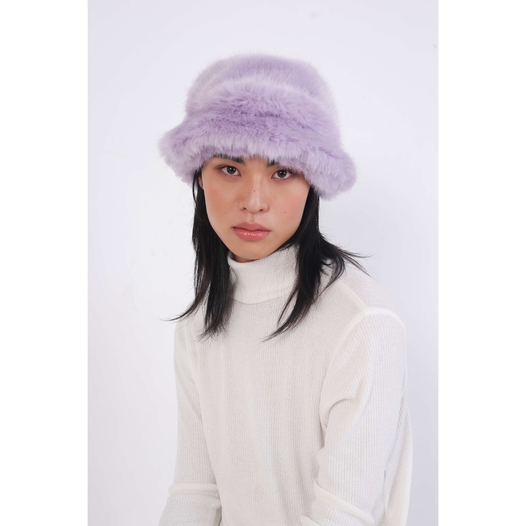 Nón lông nữ giữ ấm tốt, tô điểm thêm cho trang phục màu tím PURPLE FAUX FUR BUCKET HAT