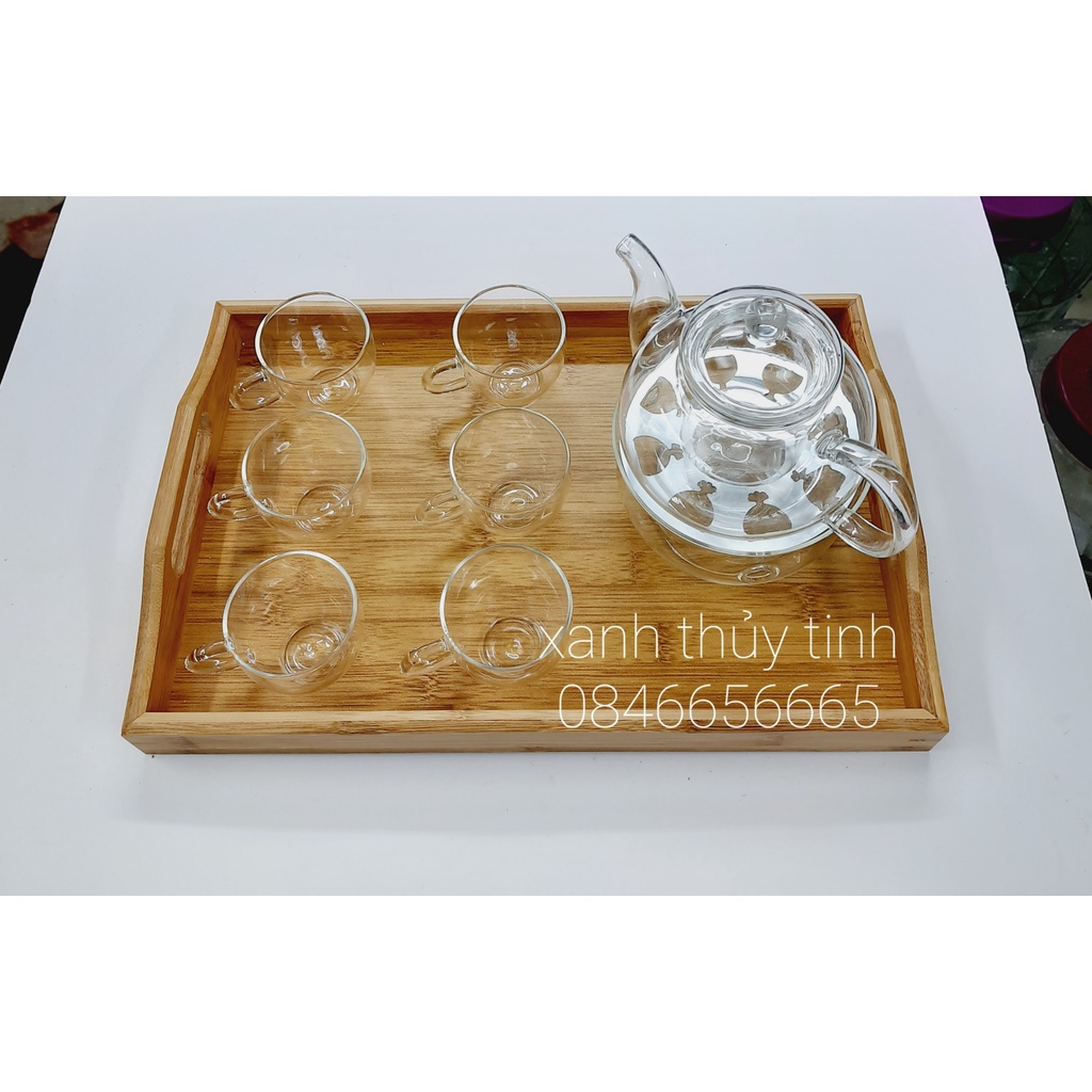 Bộ ấm trà thủy tinh chịu nhiệt, ấm có lõi lọc dung tích 600ml - AT2