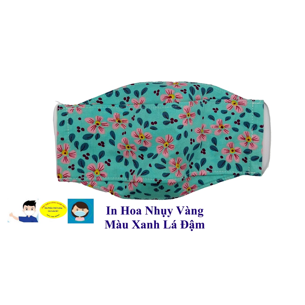 Khẩu trang vải 2 lớp Thiết kế kiểu KF94 In hình hoa Chất liệu vải mềm mát, Chống nắng, Chống bụi, Bảo vệ sức khỏe