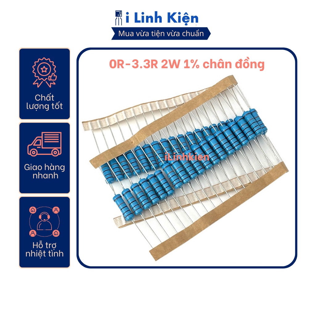 Điện Trở Vạch 2W 0R – 3.3R 1% Chân Đồng (Túi 10 Con)