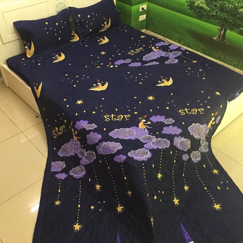 Bộ 3 món ga gối cotton poly ,mẫu mới 2022-hoa đá