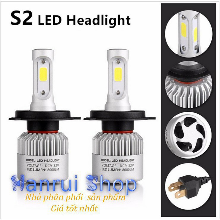 Đèn Led Headlight S2 chân đèn H4 1 cặp 2 bóng Ô tô, xe máy 36W 9v-32v 6500k - Giá siêu hấp dẫn
