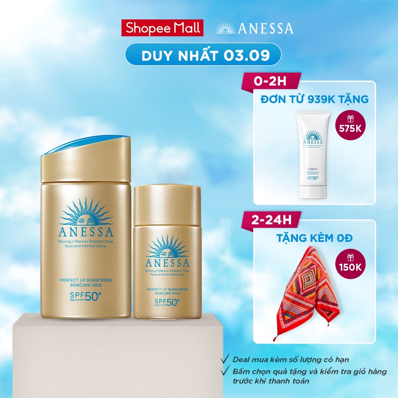 [Mã COS309 -8% ĐH250k]Bộ đôi chống nắng bảo vệ hoàn hảo Anessa Perfect UV Sunscreen Skincare Milk