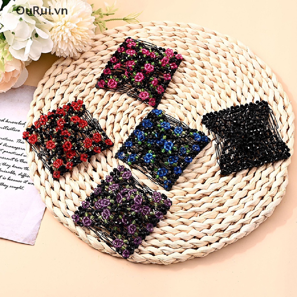 Lược Cài Tóc Co Giãn Đính Hạt Hình Hoa Đáng Yêu