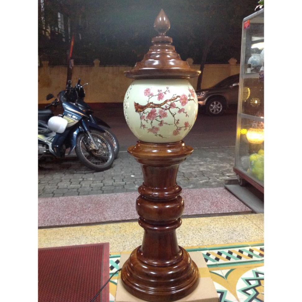 ĐÈN THỜ GỖ GỤ BẦU GỐM SỨ ĐÀO ĐẠI CAO CẤP CAO 71 CM