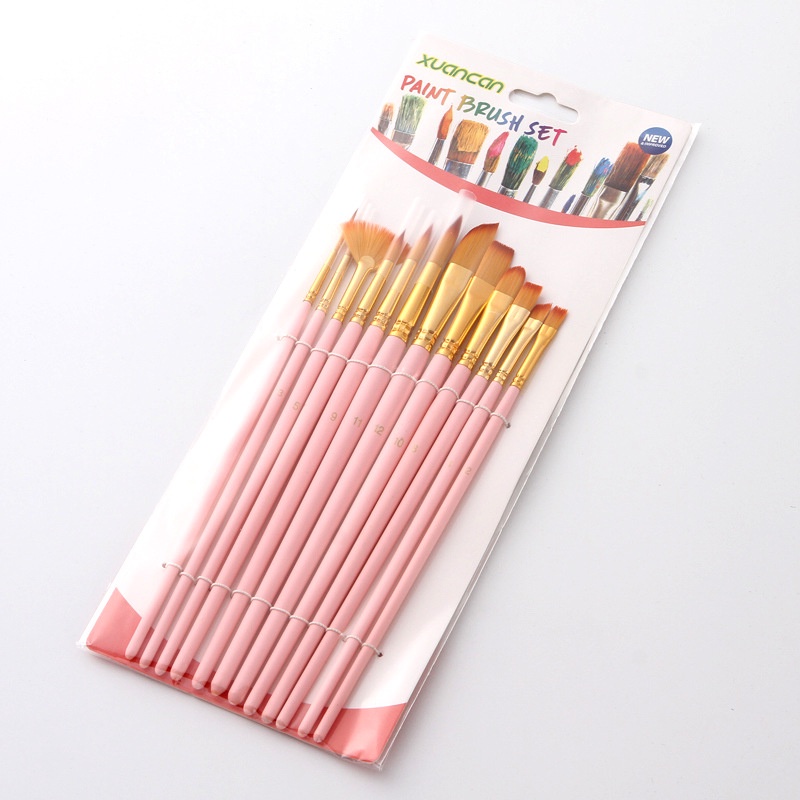 12 Cọ vẽ màu nước Pastel 3 Mint Pink Blue màu sơn dầu tranh tường số hoá  - B52
