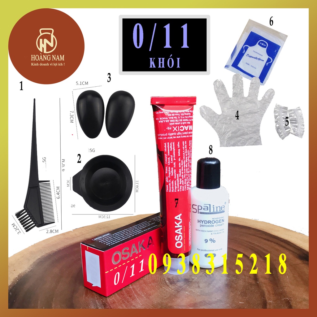 Combo 8 Món Tuýt OSAKA 0/11 Ash colourity + Oxy 9 +1 Bát Nhuộm + 1 Chổi Lược Nhuộm Tóc + 2 Chụp Tai Nhựa + 2 Chụp Tai Ni