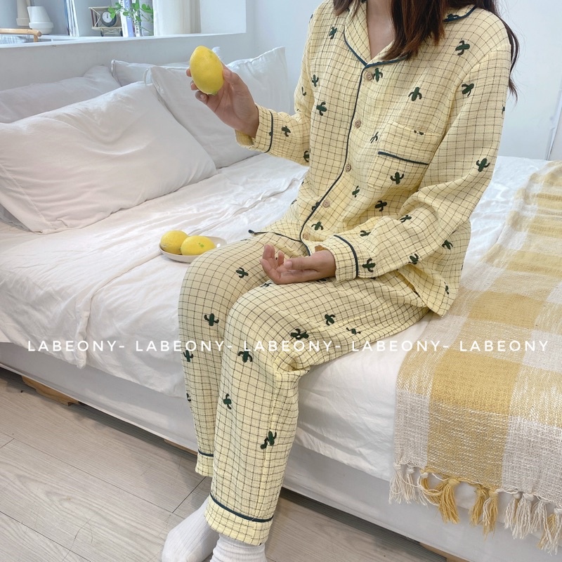 PYJAMA MUSLIN nữ đồ mặc nhà ngắn, dài XƯƠNG RỒNG cao cấp Labeony