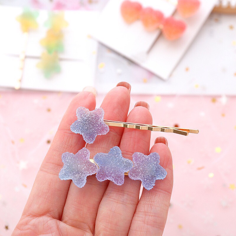 Set 2 Kẹp Tóc Kẹo Dẻo Jelly Hình Ngôi Sao Trái Tim Ngọt Ngào