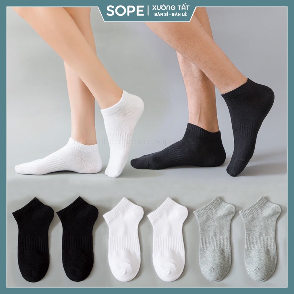 Tất cổ ngắn nam nữ trắng đen đơn chất vải co giãn bốn chiều dễ phối giày - Sope Shop