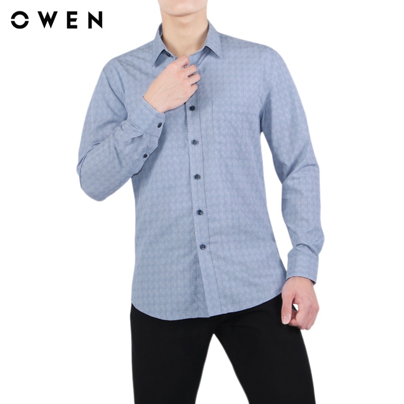 Áo sơ mi dài tay Nam Owen  Bamboo Regular Fit màu Xanh xám trắng - AR23376D