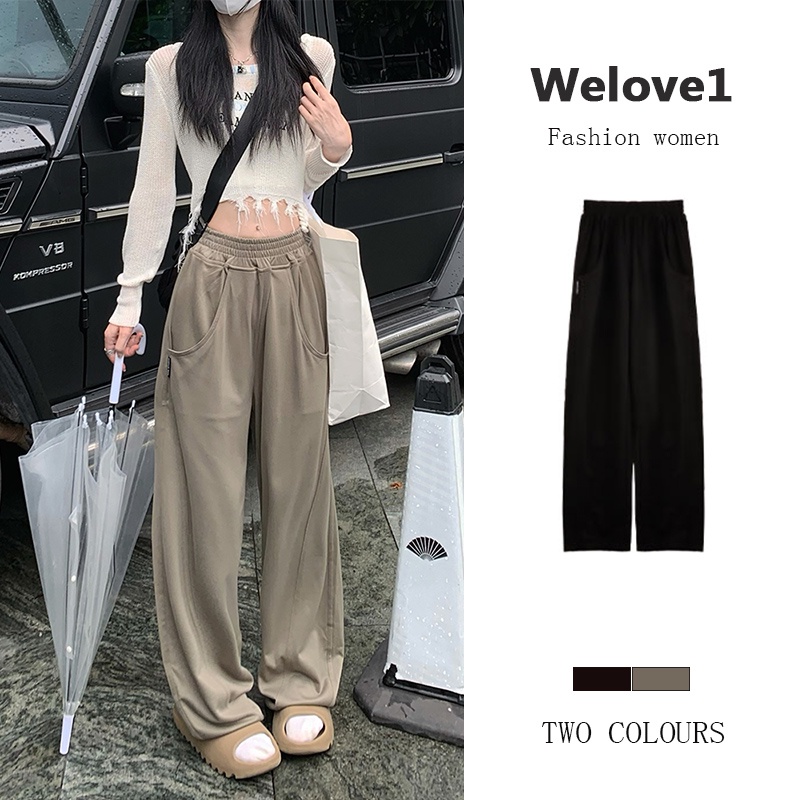 Quần kaki dài ống rộng phong cách retro thời trang dành cho nữ