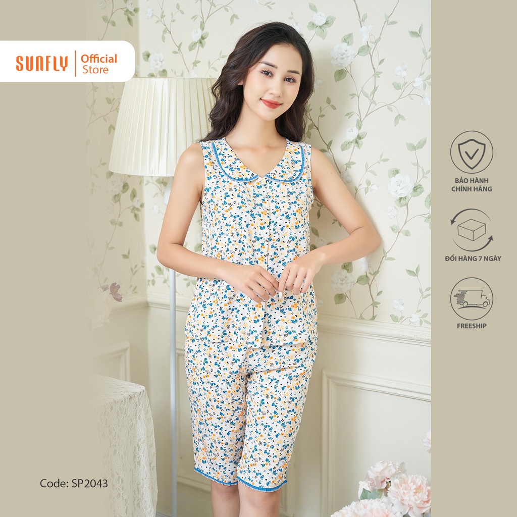 Bộ đồ mặc nhà nữ lanh SUNFLY áo sát nách, quần trên gối SP2043