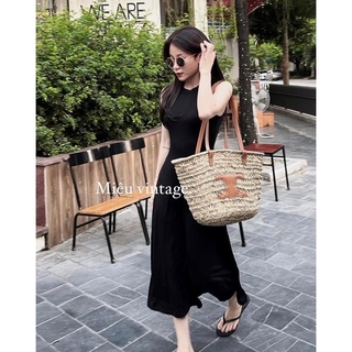 Váy maxi ba lỗ đen cotton dẻo miêu vintage