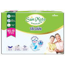 Tã dán(Bỉm) người già và phụ nữ sau sinh Sunmate M/L 18 miếng