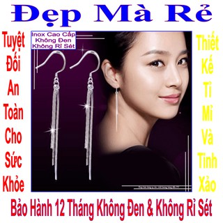 Bông tai dài mảnh cho nữ kiểu tòn ten kết hợp dây tua mì - Cam kết 1 đổi 1 nếu đen và gỉ sét