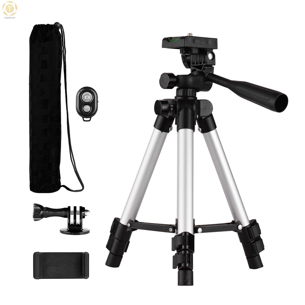 Shipped within 12 hours】 Mini Desktop Tripod Stand Aluminum Alloy 1/4 Inch Screw 21cm-65cm Adjustable Height with Remote Shutter Phone Holder Sports Camera Mount Adapter Carry Bag for Live Streaming Photo Video Tripod [TO]