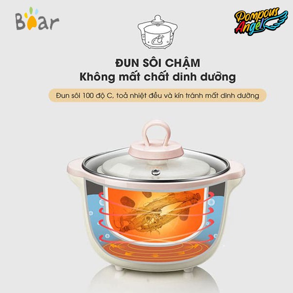 Nồi nấu chậm, hầm chậm nấu cháo cách thủy, chưng yến, kho cá BEAR DDZ-D16A1 1.6L thố sứ