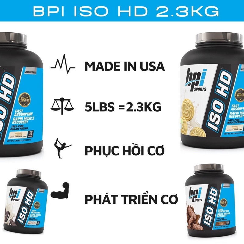 Sữa Tăng Cơ ISO HD Hãng BPI Sport - Hàng Chính Hãng Công Ty Hộp 5lbs (2.3kg)